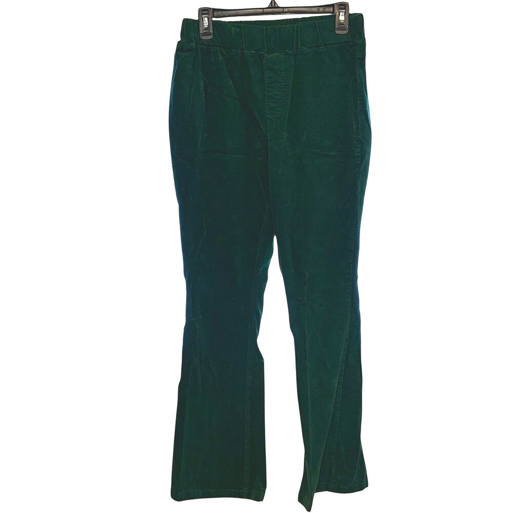 Women’s Green Corduroy Pants Pull On Elastic Waist Straight Leg Size Large